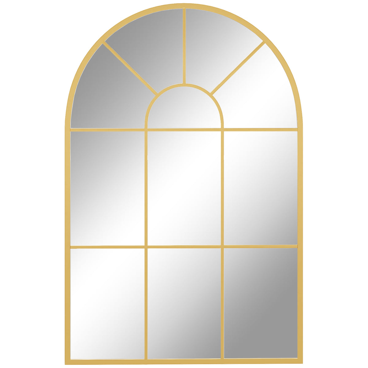 HOMCOM Arched Grid Mirror in Gold Tone