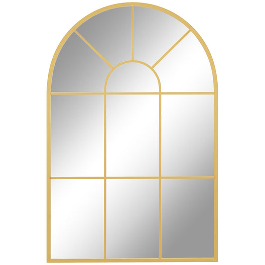 HOMCOM Arched Grid Mirror in Gold Tone