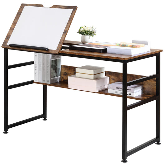 HOMCOM Adjustable Drafting Table Art Desk in Rustic Brown