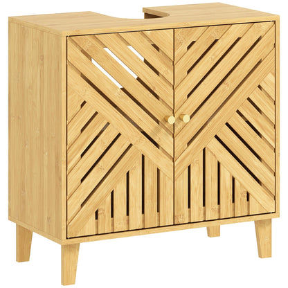 HOMCOM Bamboo Bathroom Under Sink Cabinet in a Natural Wood Finish