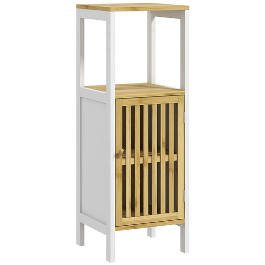 HOMCOM Bamboo-Blend Retro Cut-Out Bathroom Storage Unit in White