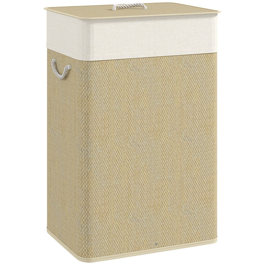HOMCOM Bamboo Laundry Basket with Lid, 72L Laundry Hamper with Rope Handles, Washing Basket with Removable Washable Liner Bag for Bathroom, Bedroom, Nature Wood Finish