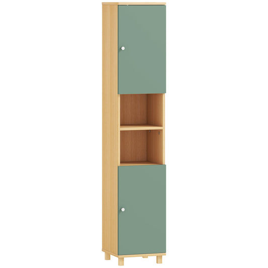 HOMCOM Bathroom Cabinet with Adjustable Shelves and Open Shelves in Green