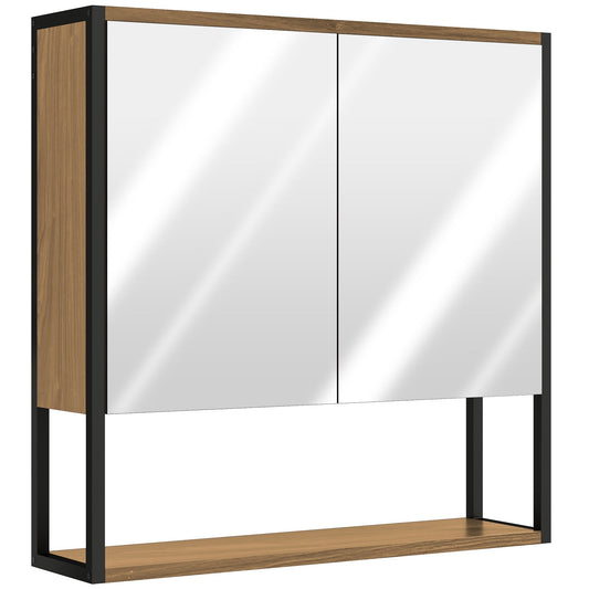 HOMCOM Bathroom Mirror Cabinet in a Natural Wood Finish