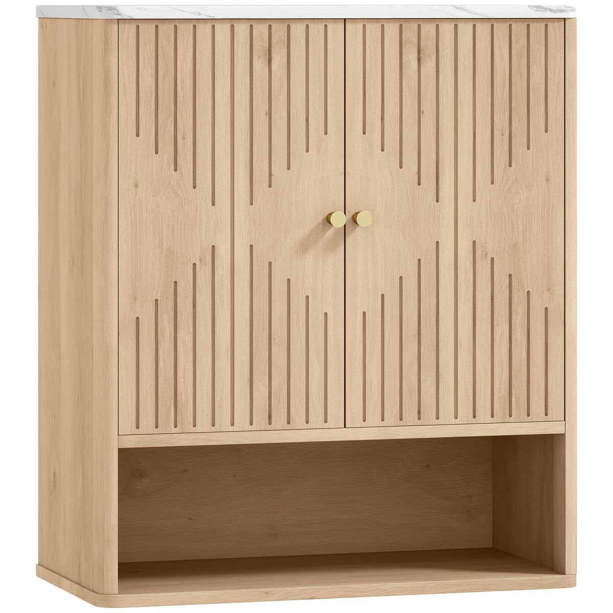 HOMCOM Bathroom Wall Cabinet with Adjustable Shelf in Oak