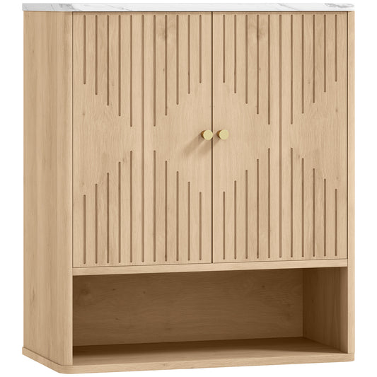 HOMCOM Bathroom Wall Cabinet with Adjustable Shelf in Oak