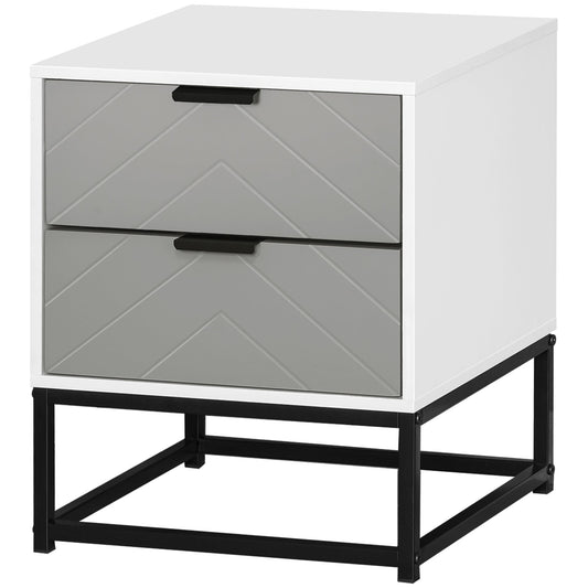 HOMCOM Bedside Cabinet with 2 Drawer Storage Unit in White and Grey and Black