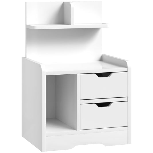 HOMCOM Bedside Table with 2 Drawers and Open Shelves in High Gloss White
