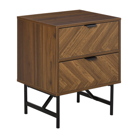 HOMCOM Bedside Table with Two Drawers in Walnut Brown