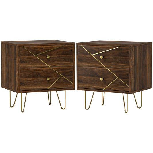 HOMCOM Bedside Tables Set of 2 in Brown Wood Grain