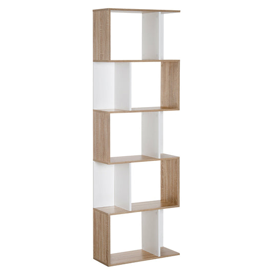 HOMCOM Bookcase, S-Shaped Wooden Bookshelf, 5/6 Tiers Freestanding Storage Shelf, Home Office Decorative Display Stand Rack, Oak and White, 24D x 60W x 184.5H