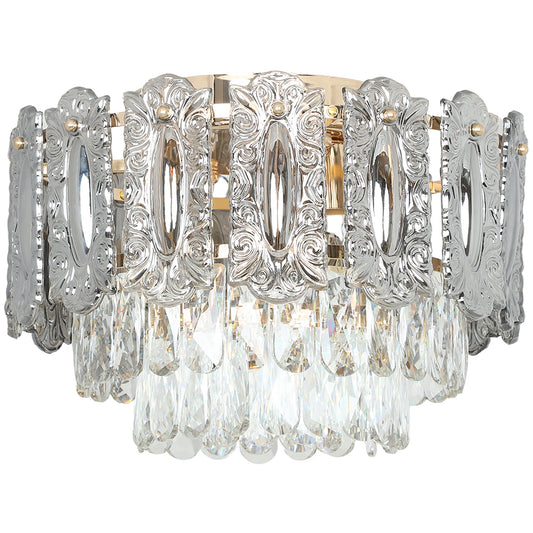 HOMCOM Chandelier Ceiling Light, 3-Light Vintage Flush Mount Fixture with Dual Crystal and Smoke Glass Shade, LED Ceiling Light for Living Room Bedroom, 3 E27 Sockets, Bulbs Not Included, Gold Tone