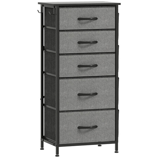 HOMCOM Chest of Five Fabric Drawers in Charcoal Grey