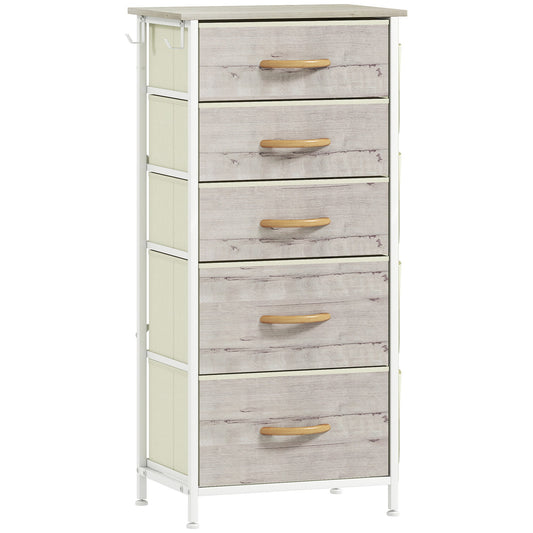 HOMCOM Chest of Five Fabric Drawers in a Natural Wood Finish