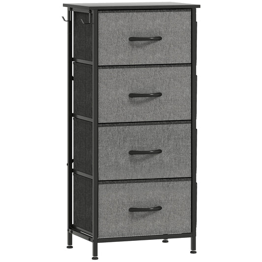 HOMCOM Chest of Four Fabric Drawers in Charcoal Grey