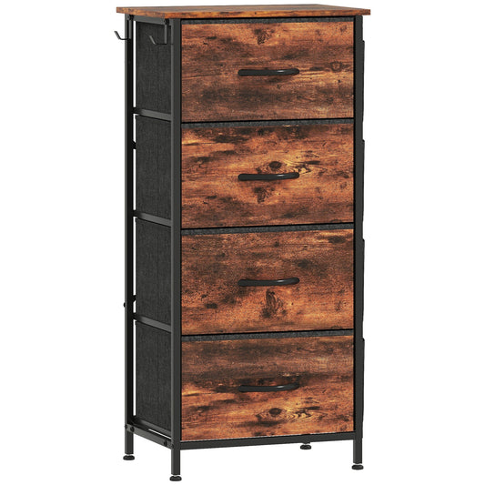 HOMCOM Chest of Four Fabric Drawers in Rustic Brown