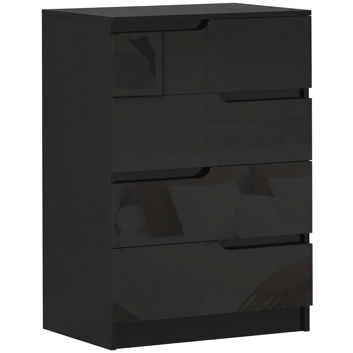 HOMCOM Chest of Four High Gloss Front Drawers in Black