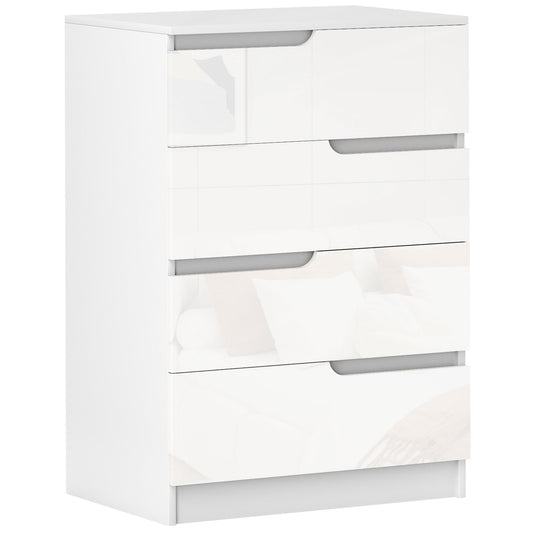 HOMCOM Chest of Four High Gloss Front Drawers in White