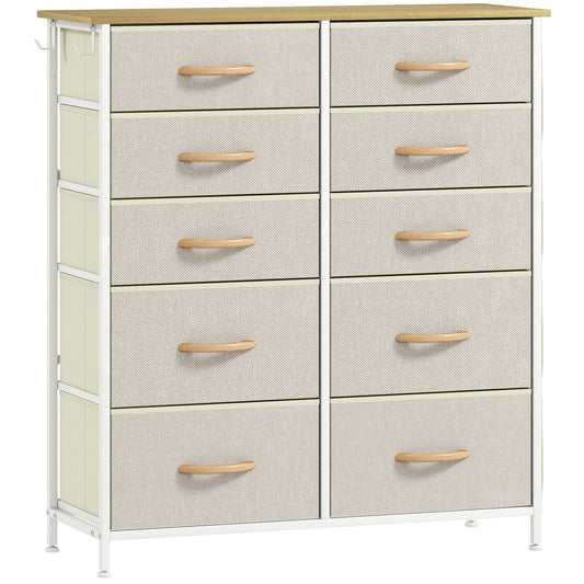 HOMCOM Chest of Ten Fabric Drawers in Beige