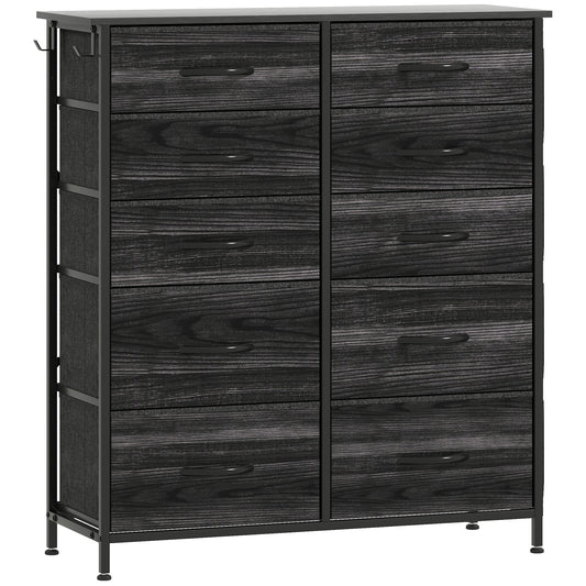 HOMCOM Chest of Ten Fabric Drawers in Black