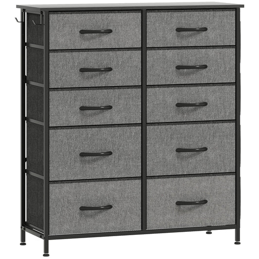 HOMCOM Chest of Ten Fabric Drawers in Charcoal Grey