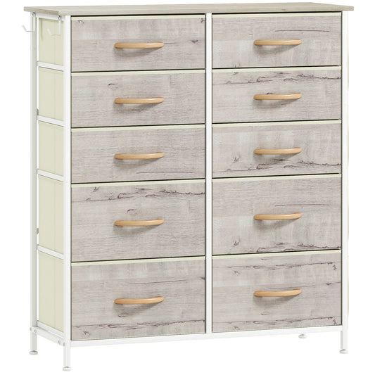 HOMCOM Chest of Ten Fabric Drawers in a Natural Wood Finish