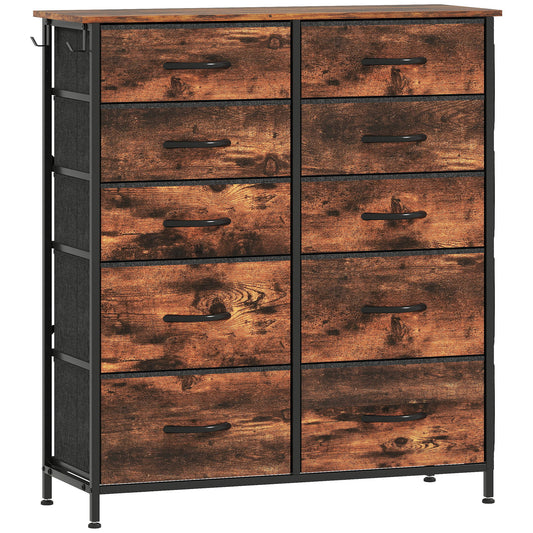 HOMCOM Chest of Ten Fabric Drawers in Rustic Brown
