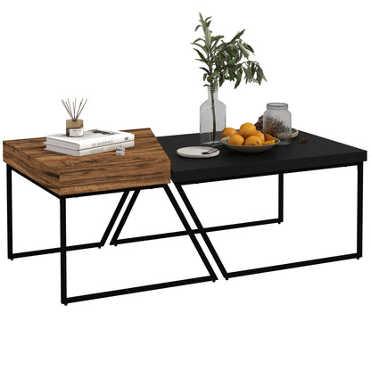 HOMCOM Coffee Table Set of 2 in Rustic Brown