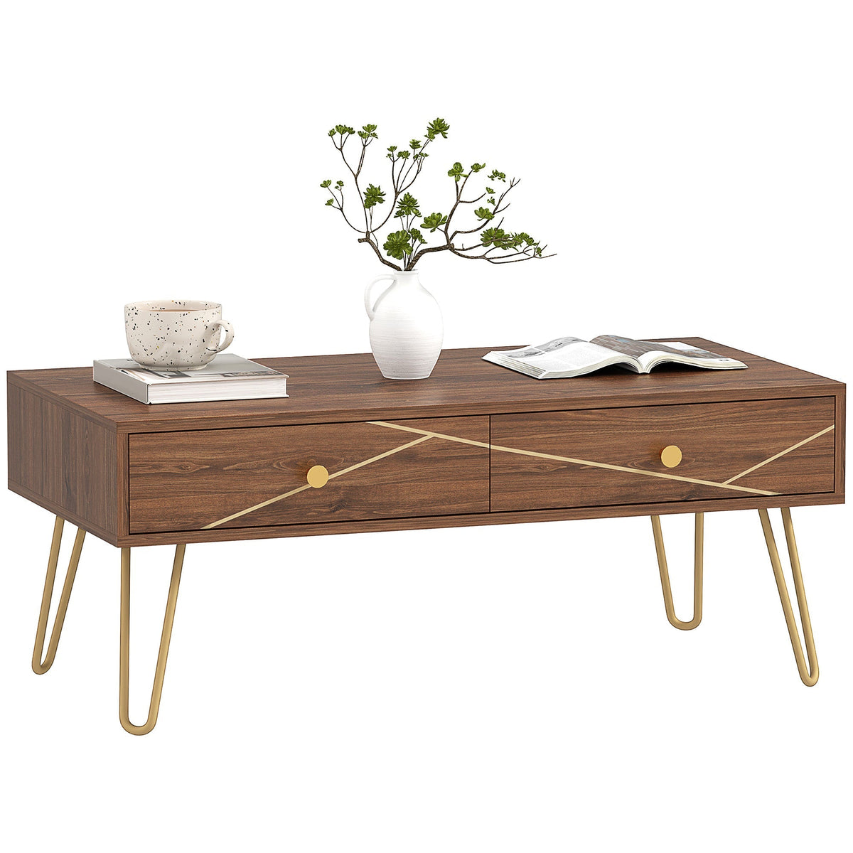 HOMCOM Coffee Table with Storage in Brown