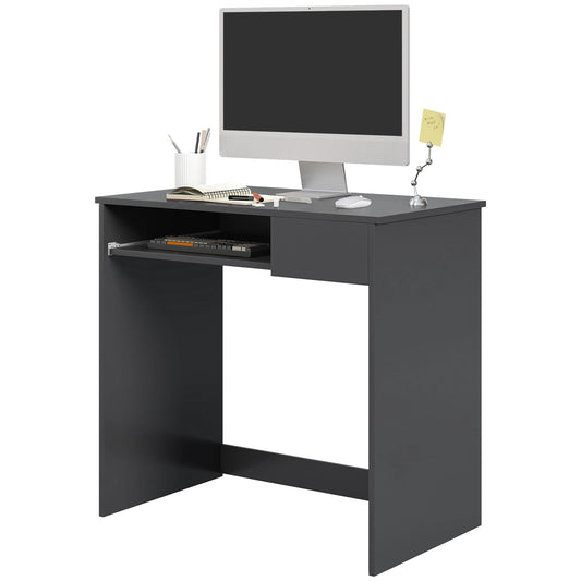 HOMCOM Compact Computer Desk with Keyboard Tray and Drawer in Grey