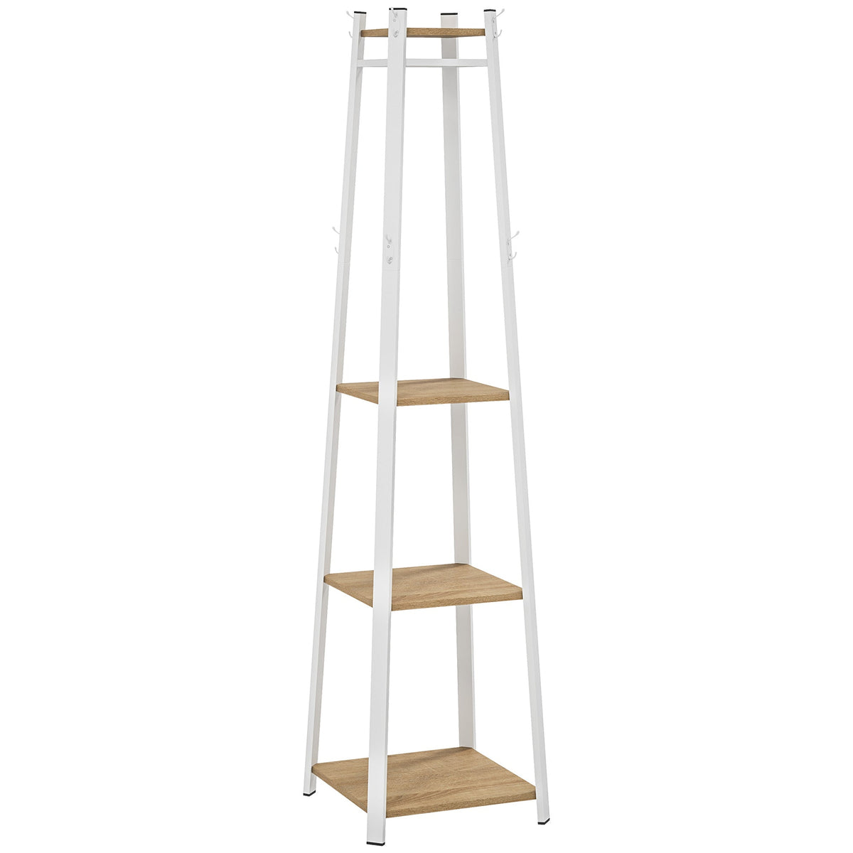 HOMCOM Compact Freestanding Coat Rack - White/Oak