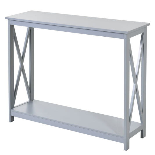 HOMCOM Console Table Hallway Desk w/Storage Shelf, X Design for Living Room Entryway, Grey