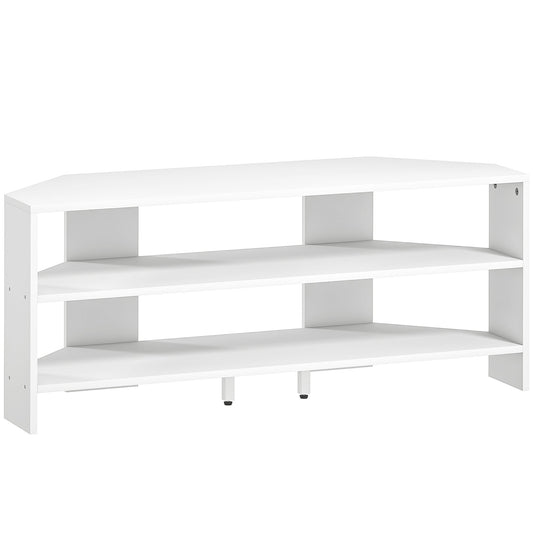 HOMCOM Corner TV Stand with 2 Open Shelves for 47 Inch TV - White