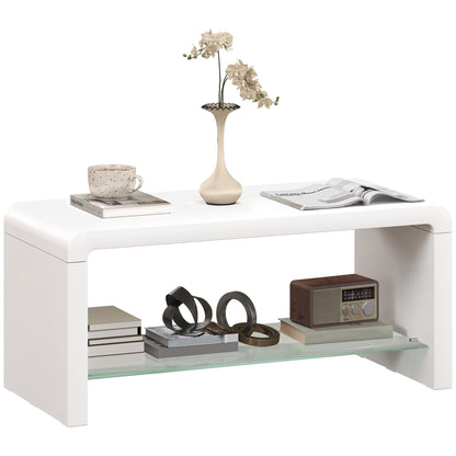 HOMCOM Curved Two-Tier Coffee Table in High Gloss White