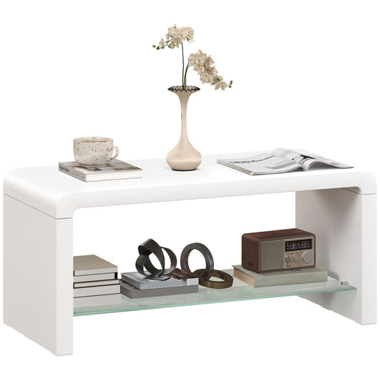 HOMCOM Curved Two-Tier Coffee Table in High Gloss White