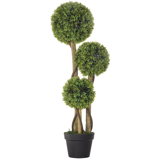 HOMCOM Decorative Artificial Trees Boxwood Ball Topiary Trees in Pot Fake Plants for Home Indoor Outdoor Decor, 90 cm