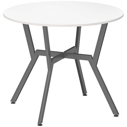 HOMCOM Dining Table, Round Kitchen Table with Black Legs for Living Room, Dining Room 90 x 76 cm, High Gloss White