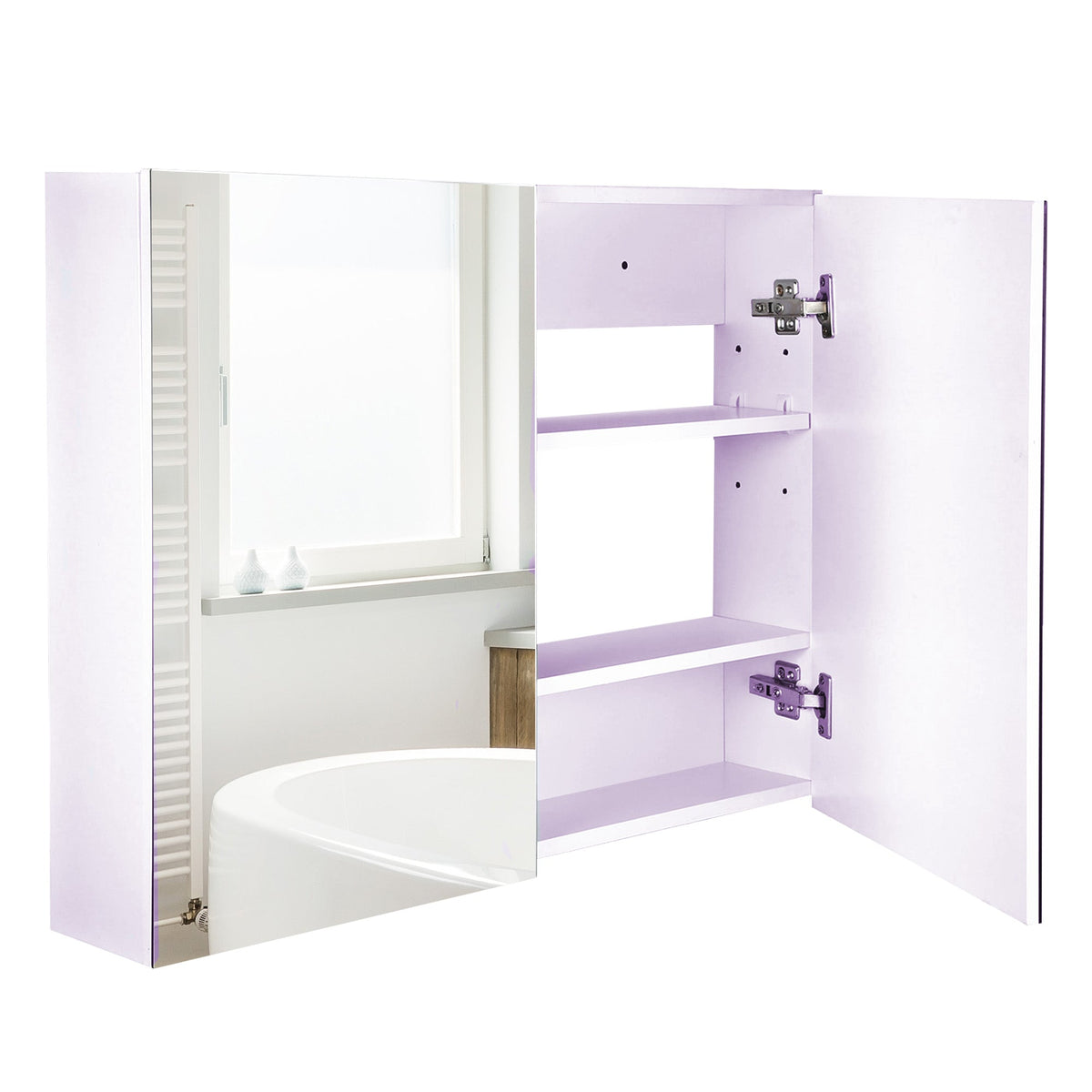 HOMCOM 80 x 15 cm Double Door Bathroom Mirror Cabinet - White