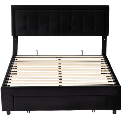 HOMCOM Double Ottoman Bed Frame, with Front Drawer - Black