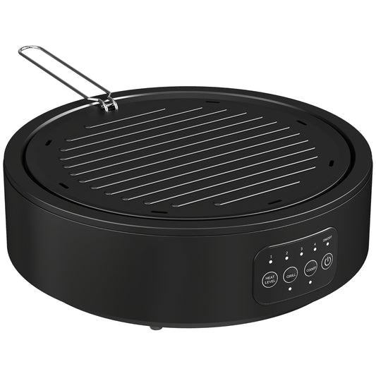HOMCOM Electric Ceramic Hob with Grill Plate, Multifunctional 36cm Plug in Electric Hob with 4 Heat Levels for All Type Pot