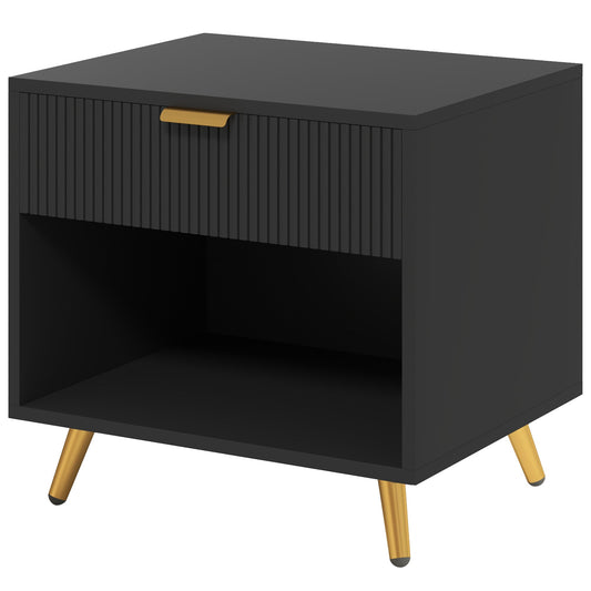 HOMCOM Elegant Bedside Table in Black and Gold Tone