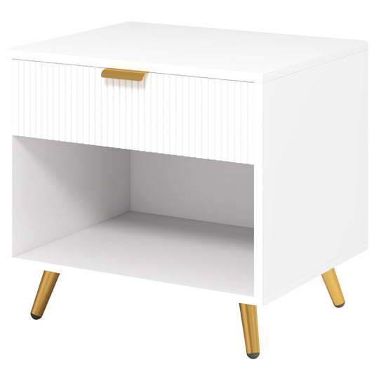 HOMCOM Elegant Bedside Table in White and Gold Tone
