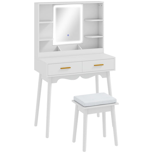 HOMCOM Elegant Dressing Table, with LED Mirror - White
