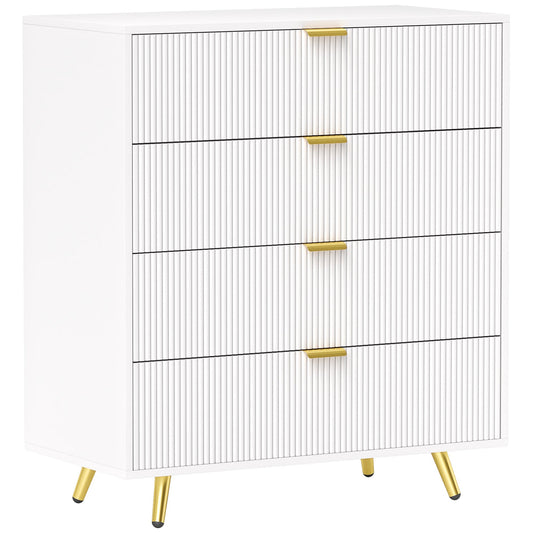 HOMCOM Elegant Four-Drawer Bedside Table in White