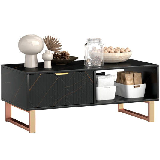HOMCOM Elegant Marble Effect Storage Coffee Table in Black