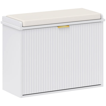HOMCOM Elegant Six Shoe Bench, with Top Seat - White
