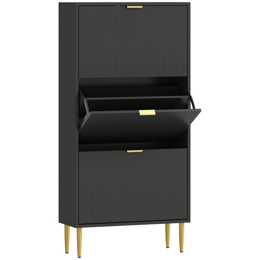 HOMCOM Elegant Three-Drawer Shoe Cabinet - Black