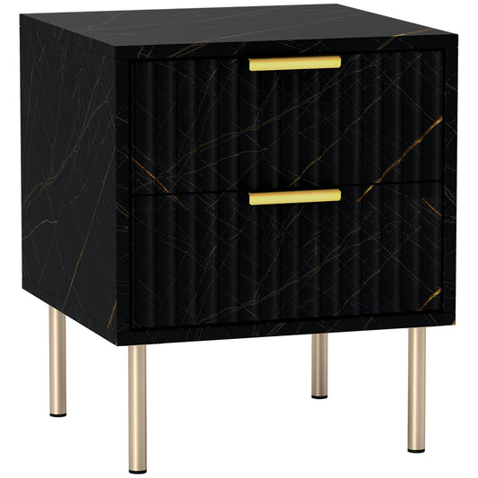 HOMCOM Elegant Two-Drawer Bedside Table in Black