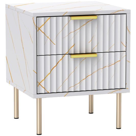 HOMCOM Elegant Two-Drawer Bedside Table in White