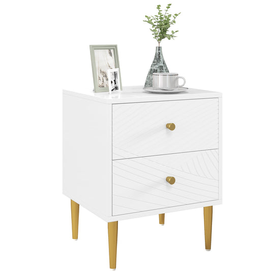 HOMCOM Elegant Two-Drawer Bedside Table in White